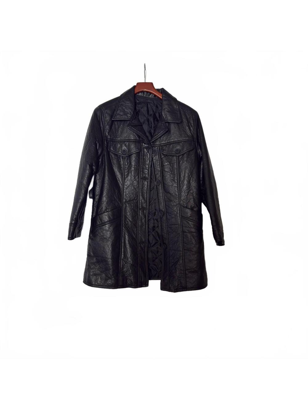 Vintage Black 100% Genuine Leather Long Jacket with Quilted Lining